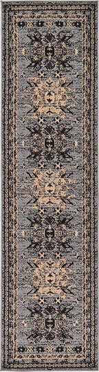 Unique Loom Taftan Collection Border Geometric Tribal Inspired Design Area Rug (2' 2 x 8' 2 Runner, Gray/ Black)