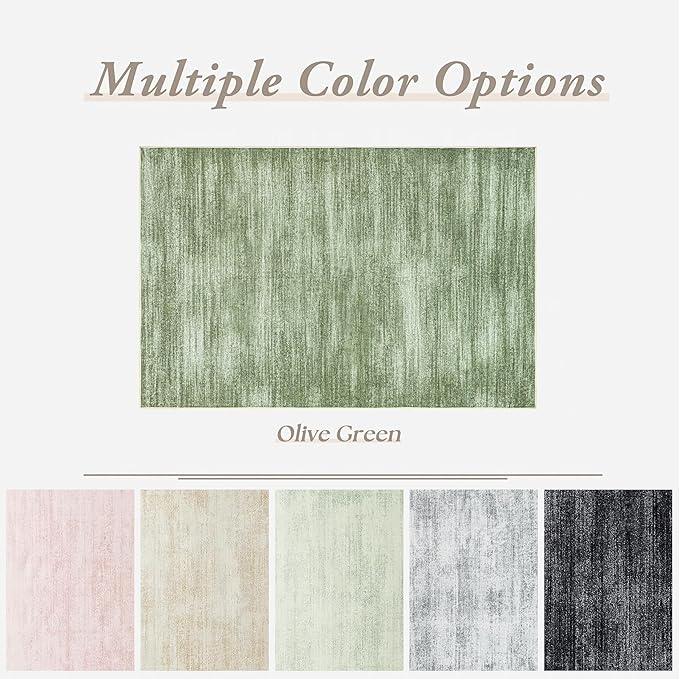 Modern Abstract Neutral Area Rug 4x6 Olive Green Office Chair Mat for Low Pile Floor Carpet with Non Slip Dark Green 4 x 6 Small Rug for Bedside Dorm Laundry Room