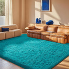 Ophanie Teal Rugs for Living Room Bedroom, 6x9 Fluffy Fuzzy Furry Carpet, Plush Soft Shaggy Bedside Indoor Floor Area Rug for Kids Girls Boys Baby Teen Dorm Nursery Home Decor Aesthetic