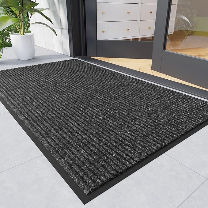 Front Door Mat, 2' x 4' Heavy Duty Indoor Outdoor Door Mat for Entryway, Commercial Door Mats Entrance, Low Profile Welcome Mats Non-Slip, Durable Rubber Backing Entry Mat for Patio, Home
