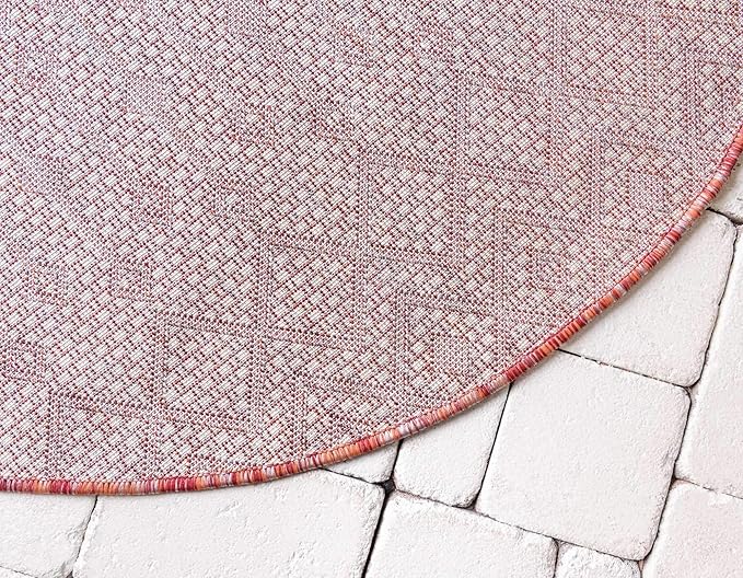Unique Loom Outdoor Trellis Collection Area Rug - Tribal Trellis (4' 1" Round, Rust Red/ Ivory)