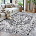 KOZYFLY Boho Area Rug 5x7 Ft Thin Rugs for Living Room Washable Bedroom Rug Non Slip Rugs for Living Room Printed Faux Wool Bedroom Rug Floor Carpet for Dining Room, Grey