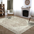 Bloom Rugs Washable Non-Slip 9' x 12' Rug - Light Brown Traditional Medallion Area Rug for Living Room, Bedroom, Dining Room, and Kitchen - Exact Size: 9' x 12'