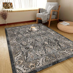 Washable Area Rug 8' x 10' Vintage Traditional Persian Mat - Foldable Distressed Non-Slip Machine Washable Carpet for Living Room Bedroom Kitchen Home Decor - Ebony and Taupe