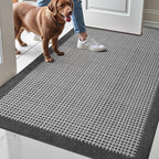 LUMI Inside Door Mat for Entry 30''x48'', Absorbent, Dirt Trapper, Low Profile Thin, Non Slip Mats with Rubber Backing, Ideal for Indoor, High Traffic, Garage, Entrance, Checkered Grey