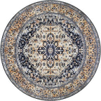 KOZYFLY Round Rug, 6 Ft, Washable, Non Slip, Living Room, Dining Room, Gold Navy