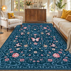 GarveeHome 8x10 Area Rugs for Living Room Washable Rugs Non Slip Stain Resistant Bedroom Floral Rugs Low Pile Soft Dining Room Throw Carpet Blue Bow Large Carpet for Home Office Decor, 8x10