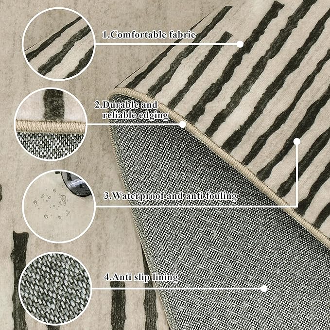 HelloTree 2x3 Entryway Rug, Indoor Small Machine Washable Area Rug Non Slip Backing Home Decor Floor Decoration Mat Boho Rugs for Entrance Kids Room Bedside Bedroom Stain Resistant Carpet-Cream