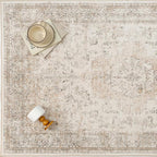 8x10 Washable Area Rug Beige Vintage Distressed Large Rug for Living Room Oriental Soft Thin Indoor Retro Carpet Non Slip Low Pile Floor Cover for Bedroom Dining Room Office Nursery