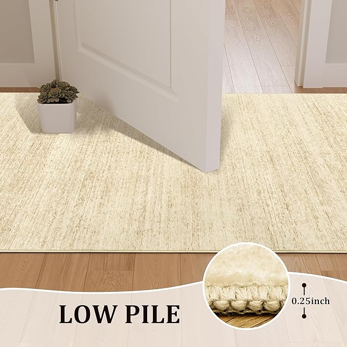 Art&Tuft Non-Slip Runner Rug - 2x10 Runner Rug Washable Low-Pile Rugs Runners, Soft Distressed Carpet Runner for Bedroom Bathroom Kitchen Laundry Living Room, Brown