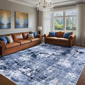 Area Rug Living Room Rugs - 10x14 Washable Large Soft Indoor Neutral Modern Abstract Low Pile Rug Carpet for Bedroom Dining Room Farmhouse Home Office - Navy Blue
