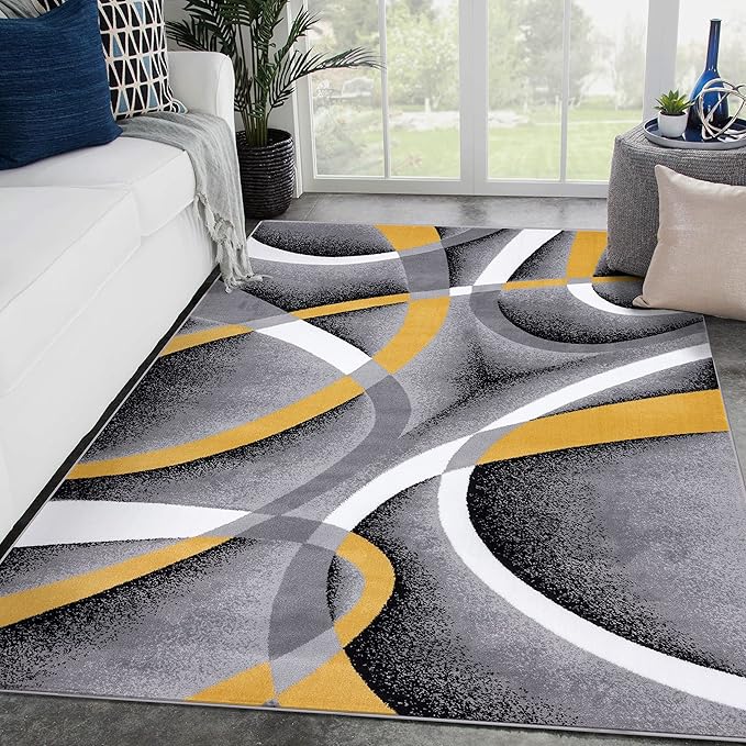 2305 Geometric Abstract Yellow 8x10 Area Rugs for Living Room