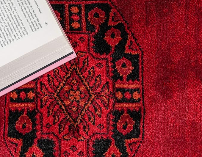 Unique Loom Tekke Collection Over-Dyed Saturated Traditional Torkaman Area Rug (6' 0 x 9' 0 Rectangular, Red/Black)