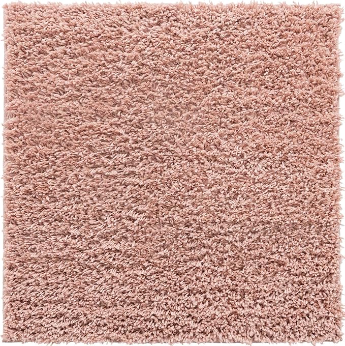 Unique Loom Davos Shag Collection Area Rug - Solid (3' 3" Square, Dusty Rose)