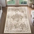 3x5 Area Rugs for Living Room, Machine Washable Non Slip Vintage Rugs, Low Pile Lightweight Print Rug for Bedroom, Dining Room, Home Office, Latte Beige