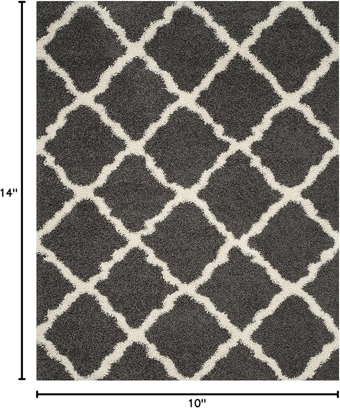 SAFAVIEH Dallas Shag Collection Area Rug - 10' x 14', Dark Grey & Ivory, Trellis Design, Non-Shedding & Easy Care, 1.5-inch Thick Ideal for High Traffic Areas in Living Room, Bedroom (SGD257A)