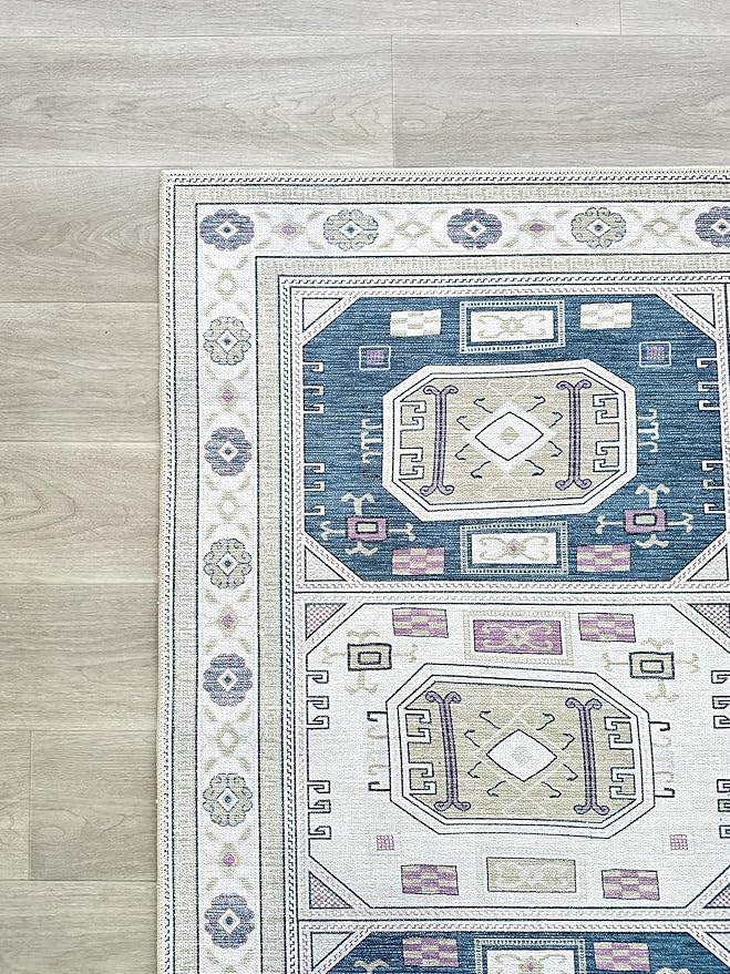 Fame Living Faded Oushak Rug, Turkish Vintage Floral Pastel Large Oversized Area Rugs for Living Room Dining Bedroom Kitchen Bathroom Nursery (848CrNv, 9' x 12')