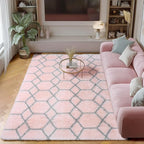 ONASAR Area Rugs for Bedroom Living Room, Washable 4x6 Fluffy Pink and Grey Throw Rug, Shaggy Geometric Soft Plush Floor Carpet for Nursery Girls Teen Playroom Dorm Home Decor Aesthetic