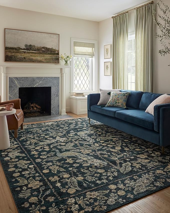Loloi Rifle Paper Co. Laurel Collection LAU-05 Navy/Multi 2'-8" x 10' Runner Rug