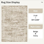 7x9 Area Rug for Living Room Washable Abstract Vintage Soft Thin Indoor Floor Non-Slip Carpet for Bedroom Dining Room Brown
