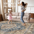 10x14 Area Rugs Living Room: Washable Boho Large Neutral Vintage Soft Rug Stain Resistant Farmhouse Non-Slip Indoor Floor Carpet for Bedroom Nursery Kids Office Dining Room Playroom- Yellow Blue
