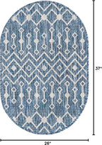 Unique Loom Outdoor Trellis Collection Area Rug - Tribal Trellis (2' 2" x 3' 1" Oval, Blue/ Ivory)