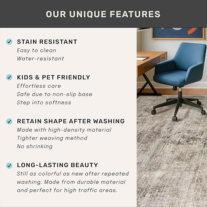 Taupe Brown Big Rugs for Living Room 9x12 - Mordern Farmhouse Rustic Large Rug for Dining Room, Bedroom, Washable Foldable Dark Academy Décor