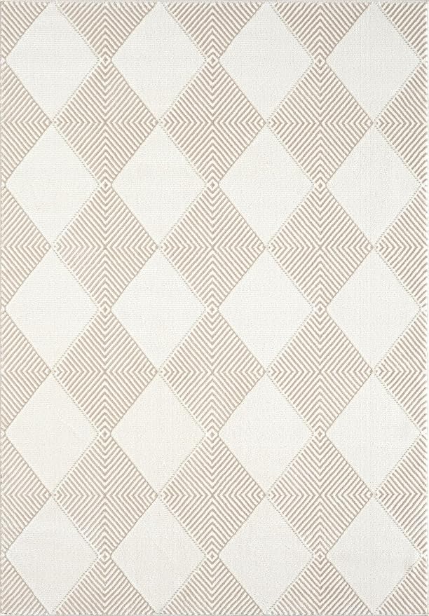 Abani Cream Area Rug for Living Room, Bedroom - Diamond Pattern - 8 x 10 -Durable & Easy to Clean