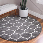 Rugs.com Lattice Frieze Collection Rug – 6' Round Dark Gray Medium Rug Perfect for Kitchens, Dining Rooms