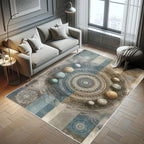 Ambesonne Space Boho Decorative Rug, Modern Interpretation of Outer Galaxy Art Planets and Trippy Mandalas, Quality Carpet for Bedroom Dorm and Living Room, 2' 5" x 5', Sea Blue Eggshell Tan