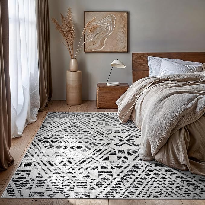 Rugshop Boho Cream Tribal Area Rug 5x7 – Modern Indoor Carpet for Living Room, Bedroom, or Entryway – Non-Shedding, Low Pile Geometric Design 5' x 7'
