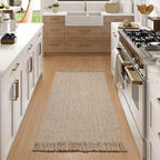 Collive Washable Area Rug 3' x 5', Modern Woven Kitchen Rugs, Tan/Cream Braided Cotton Rug Indoor Door Mat Throw Carpet for Entryway Living Room Nursery Mudroom Laundry Room