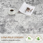 3X8 Washable Runner Rug for Hallway: Soft Neutral Modern Abstract Area Rug - Non-Slip Low Pile Long Throw Indoor Carpet for Kitchen Entryway Kitchen Bedroom Laundry Bathroom - Grey