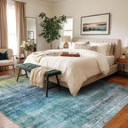 Kokia Abstract Area Rugs 10x14 Bedroom Washable Decor Low Pile Non-Slip Non-Shedding Indoor Blue Carpet Foldable Stain Resistant Floor Living Room Dining Room, Oslo Teal Amber