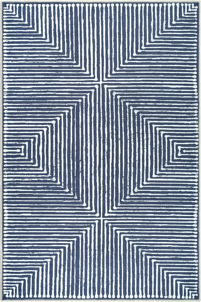 Bloom Rugs Washable Non-Slip 6' x 9' Rug - Blue Striped Area Rug for Living Room, Bedroom, Dining Room, and Kitchen - Exact Size: 6' x 9'