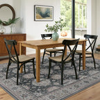 5x7 Area Rug Machine Washable Boho Rug for Living Room,Ultra-Thin Low Pile Carpet,Lightweight Indoor Printed Rug,Non Slip Floral Area Rug for Bedroom, Dining Room, Home Office,Black