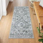 Uphome Bathroom Runner, Distressed Tribal Farmhouse Gray Bathroom Mat, Large Bath Rugs Non Slip Washable, Oriental Retro Boho Bath Mat Runner for Bathtub Sink Laundry, 24x59 inch