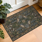 Washable Dark Vintage Floral Rugs for Entryway - Small 2x3 Washable Rug for Kitchen Bathroom Door Mat Indoor Entrance with Bird & Botanical Pattern, Brown Earthy Tones, Non Slip Low Pile