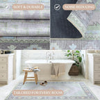Fame Living Washable Area Rug. Modern Farmhouse. Vintage. Turkish. Bohemian. Distressed. Oriental. Traditional. Rugs for Living Room. Dining. Bedroom. Office. Entryway. Foyer. (856GrnCrm, 2'5" x 9'8")