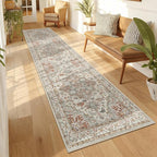 Enkor Runner Rugs for Hallway, 2x8 Washable Soft Boho Non Slip Floor Rugs for Kitchen, Modern Mat for Living Room Bedroom Entryway Beige & Orange