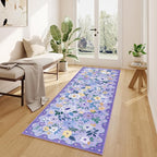 DUKINO Runner Rug, 2x10 Kitchen Hallway Carpet, Washable with Non-Slip Backing, Low Pile Soft Boho Floral for Entryway, Laundry, Bedroom, Purple