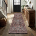 Kuden 2'6"x7' Runner Rug, Machine Washable Area Rug with Non-Slip Backing, Vintage Style, Soft, Easy Clean, Low Pile Rug for Hallway, Entryway, Kitchen, Bedroom