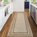 GarveeHome Kitchen Runner Rug Washable Runner Rug 2x6 for Hallway Non Slip Soft Throw Runner Carpet Modern Bordered Bathroom Mat Low Pile Checkered Runner Rugs for Bedroom Living Room Entry, Taupe
