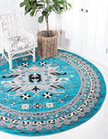Unique Loom Taftan Collection Border Geometric Tribal Inspired Design Area Rug (8' 0 x 8' 0 Round, Turquoise/ Gray)