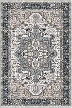 KOZYFLY Boho Area Rug 5x7 Ft Thin Washable Rugs for Living Room Faux Wool Throw Carpet Printed Non Slip Rug for Entryway Bedroom Dining Room Living Space, Black/Taupe/Beige