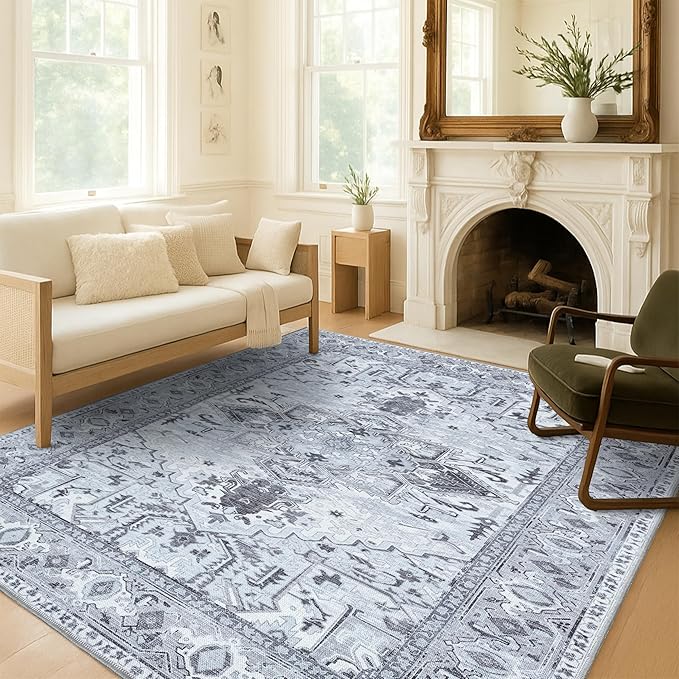 Washable Area Rug. Modern Farmhouse. Vintage. Turkish. Bohemian. Distressed. Oriental. Traditional. Rugs for Living Room. Dining. Bedroom. Office. Entryway. Foyer. (861GG, 2'5" x 4'9")