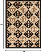 Allstar 8x10 Black Modern Rectangular Accent Rug with Ivory and Mocha Floral Fleur De Lis Diamond Design (8' x 10')