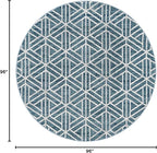 Rugs.com Lattice Trellis Collection Rug – 8 Ft Round Blue Low-Pile Rug Perfect for Kitchens, Dining Rooms