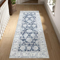 jinchan Fiora Runner Rug 2x6 Washable Hallway Runner - Vintage Floral Non Slip Low-Pile Soft Thin Kitchen Rug Distressed Carpet for Farmhouse Bedroom Entryway Laundry Room(2x6ft, Dark Blue)