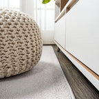 Eyely UES100D-5R Supersoft Haze Solid Low-Pile Indoor Area Rug Casual;Contemporary;Solid;Traditional, Bedroom, Kitchen, Living Room, Easy-Cleaning, Non-Shedding, 5' Round, Ivory